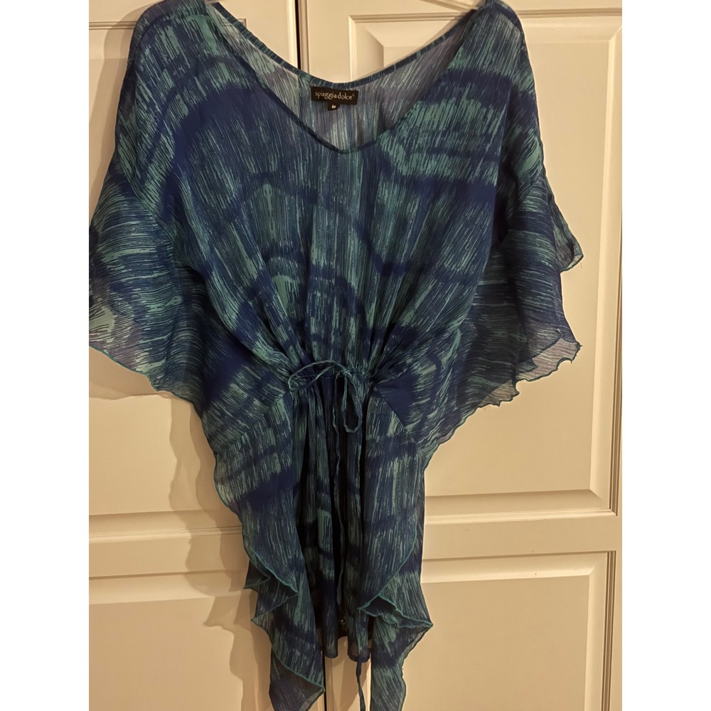 Spiaggia Dolce Kaftan‎ Cover Up Blue Teal Tie Dye Rayon M